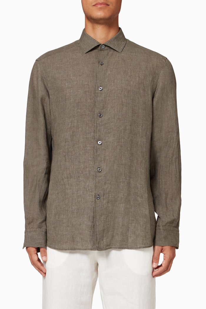 

Long Sleeve Shirt in Linen, Grey