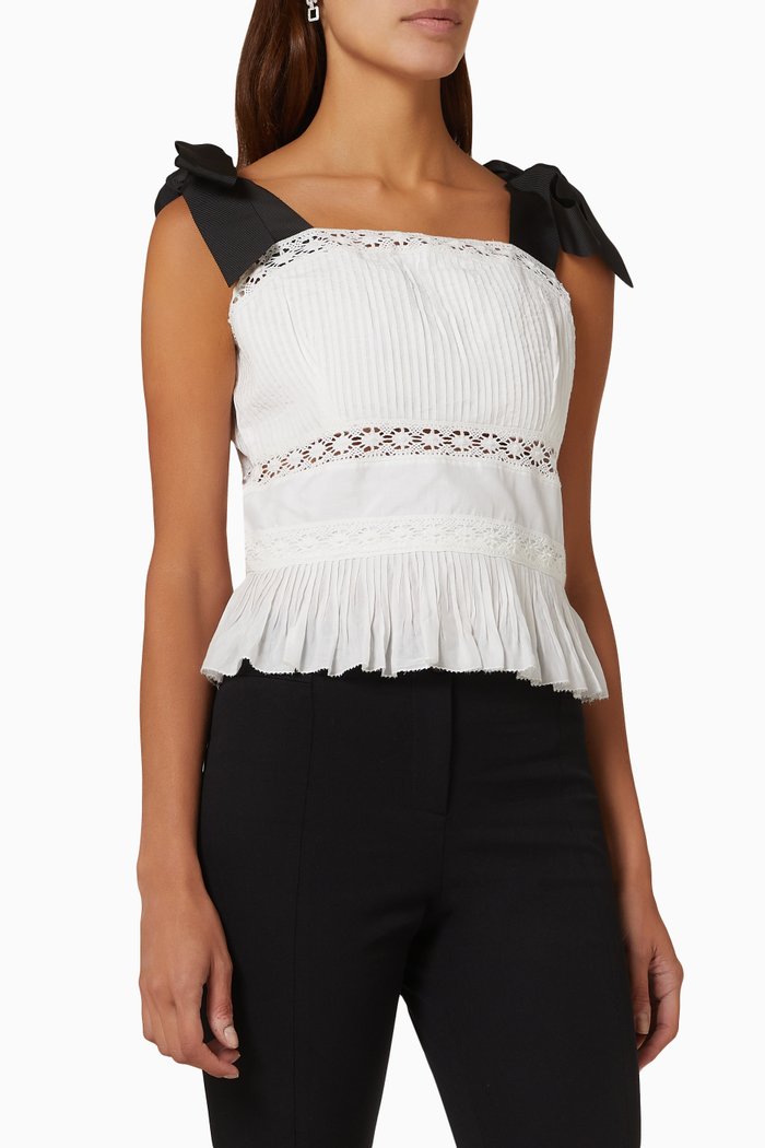 

Pietri Lace Peplum Top in Viscose & Cotton Blend, White