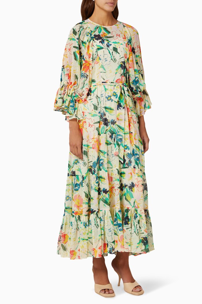 

Kiyrie Floral Balloon Sleeve Maxi Dress, White