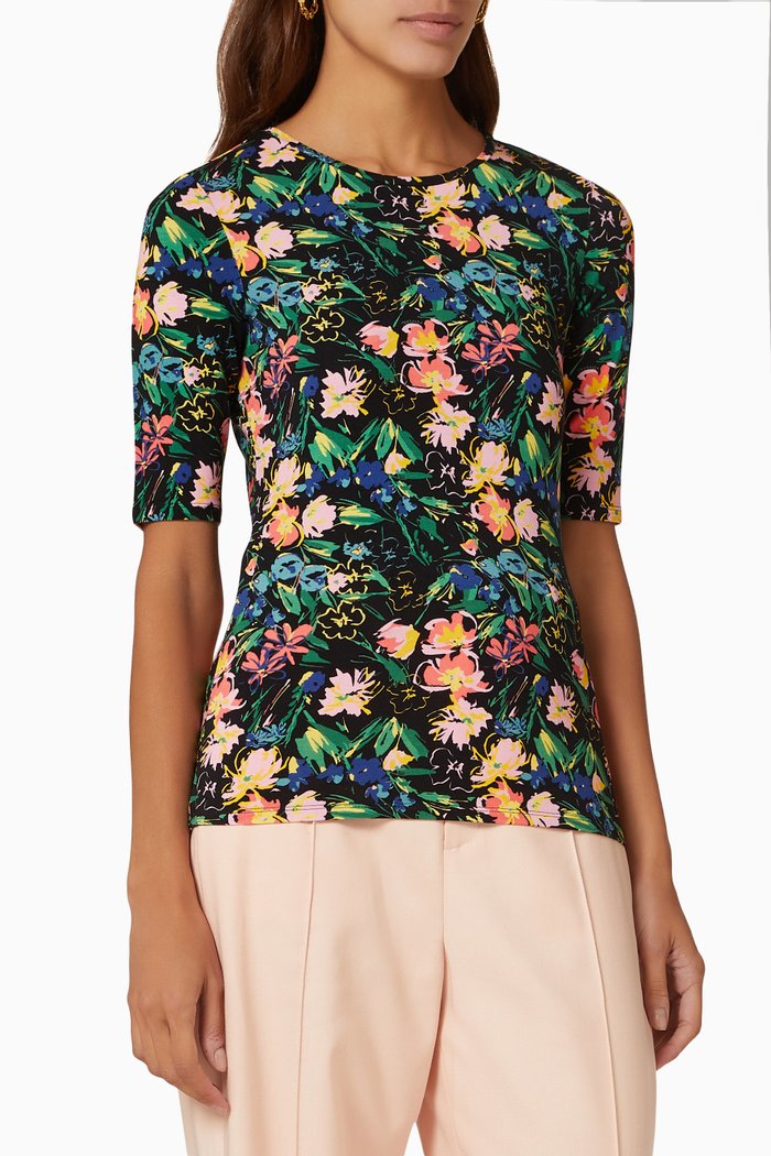 

Donisha Floral T-shirt in Stretch Viscose, Black