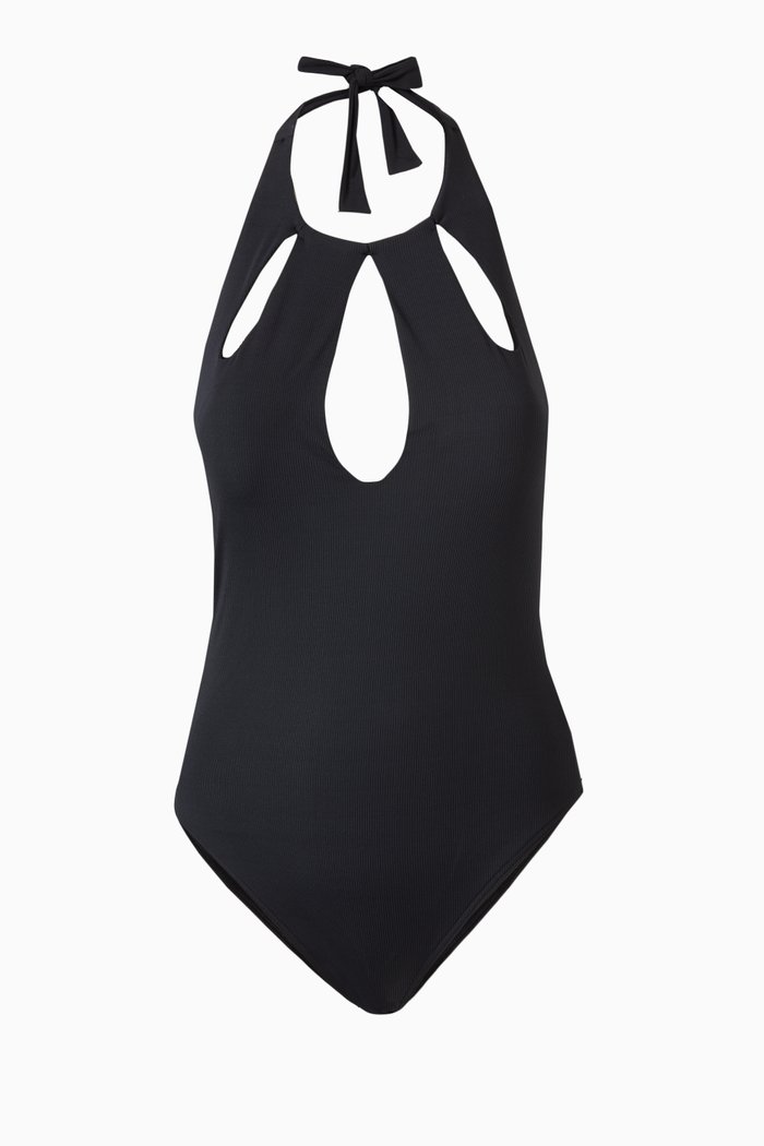 

Evelon Mosiac Print High Neck Swimsuit, Black