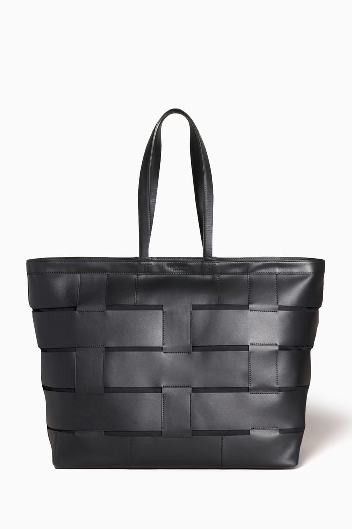 

Twinn Woven Tote Bag in Leather, Black