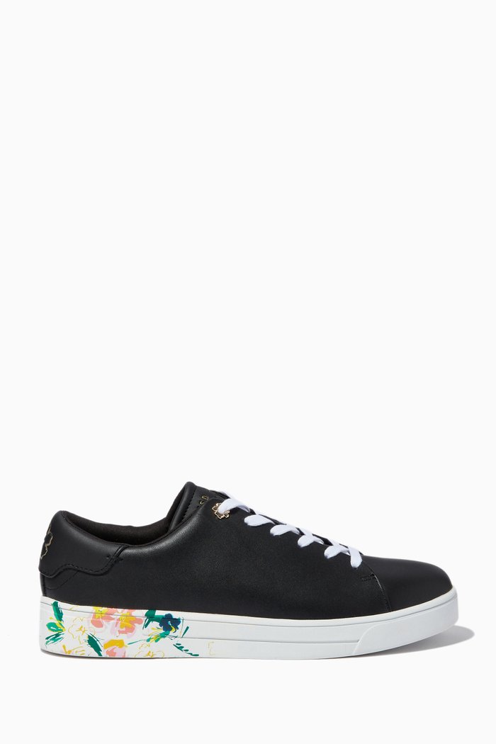 

Timaya Sketchy Magnolia Cupsole Trainers in Leather, Black