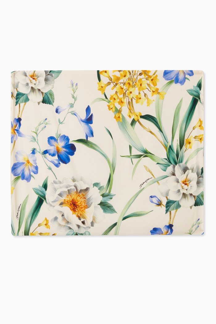 

Floral Headscarf in Silk Crepe de Chine, Yellow