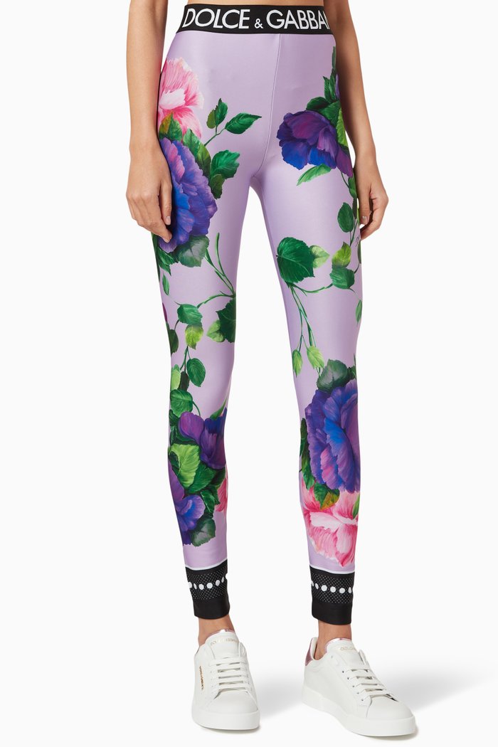 

Rose-print High-waist Leggings in Technical Jersey, Purple