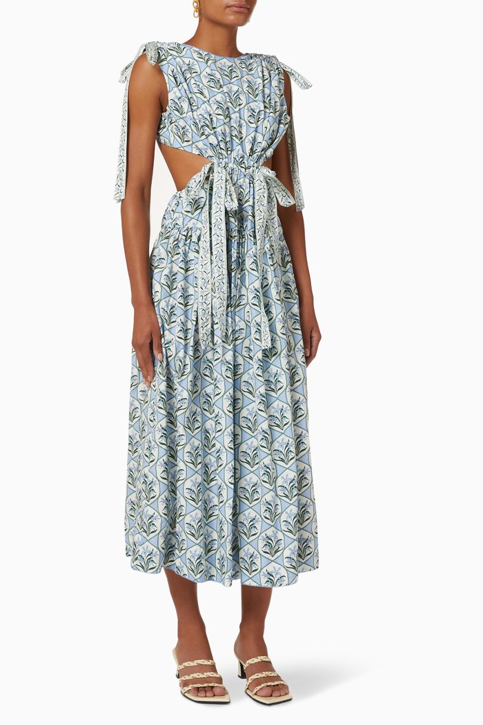 

Guaguanco Midi Dress in Cotton Poplin, Blue