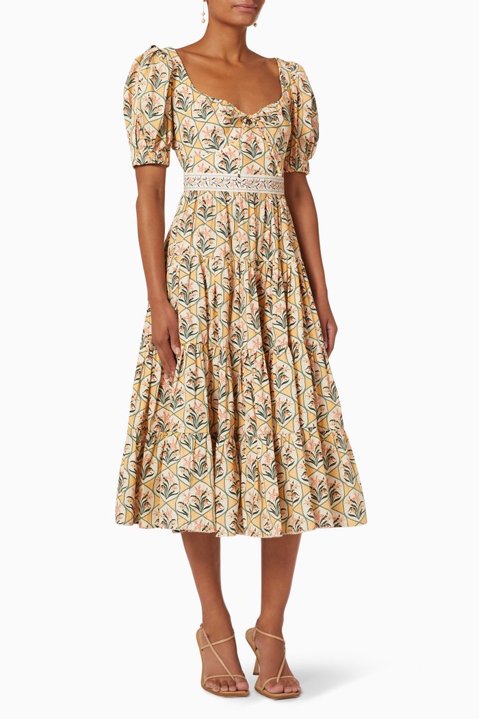 

Palmera Midi Dress in Cotton Poplin, Orange