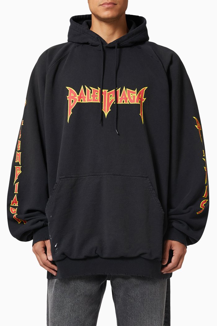 

Oversized Hoodie in Cotton Fleece, Black