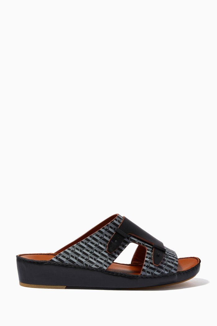 

Laterale Sacoche Sandals in Monogram Softcalf, Black