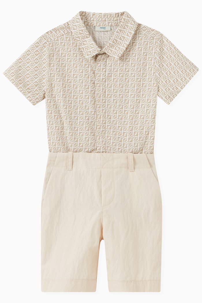 

Gabardin FF Monogram Romper in Cotton, Neutral