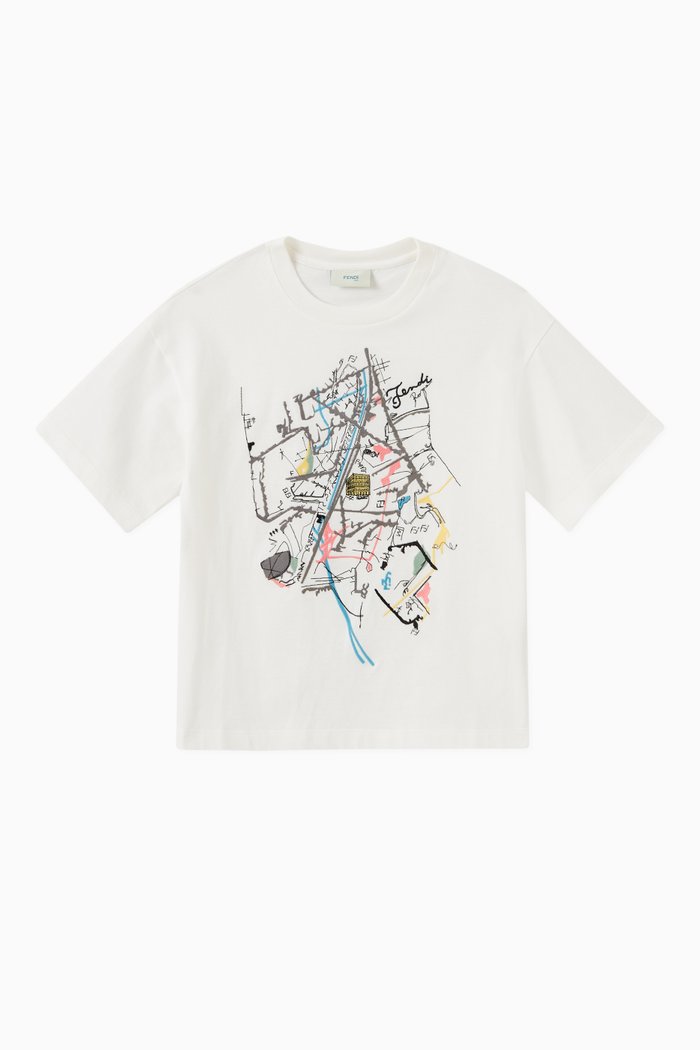 

Embroidered Rome Map T-shirt in Cotton Jersey, White