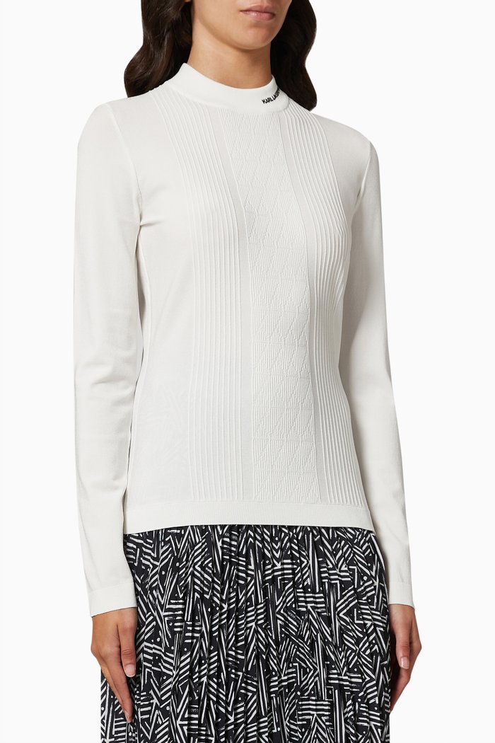 Logo Mock-neck Sweater in Viscose-blend Fine Knit, White