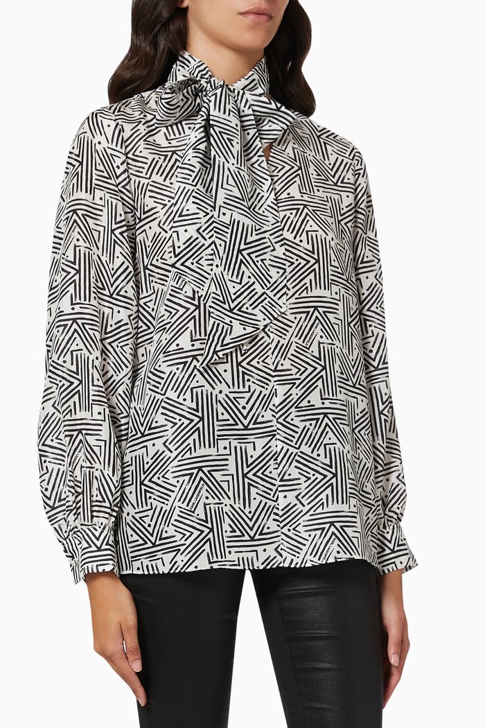 

KL Pussybow Shirt in Silk, Multicolour