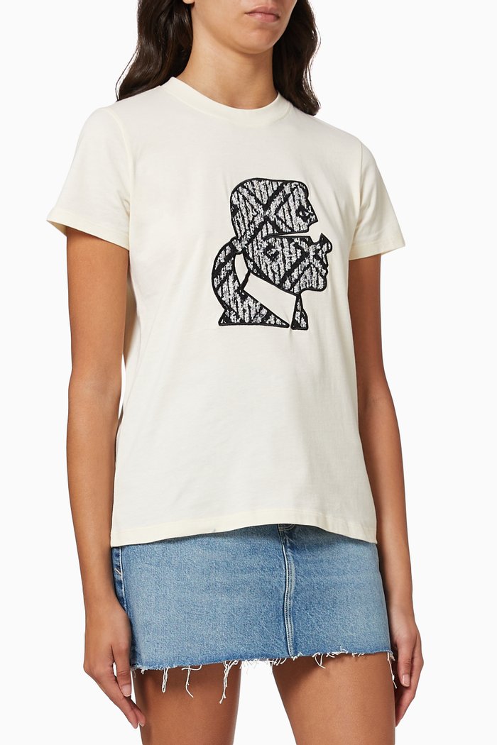 

Diamond Bouclé Karl Profile T-shirt in Organic Cotton Jersey, White