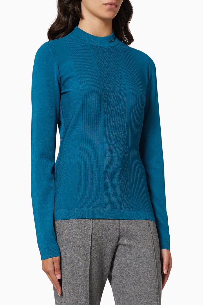 Logo Mock-neck Sweater in Viscose-blend Fine Knit, Brown