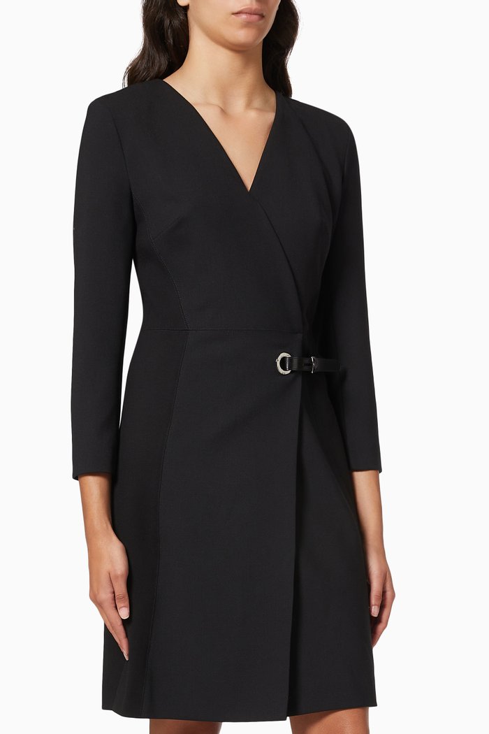 

Tailored Wrap Dress in Virgin Wool, Black