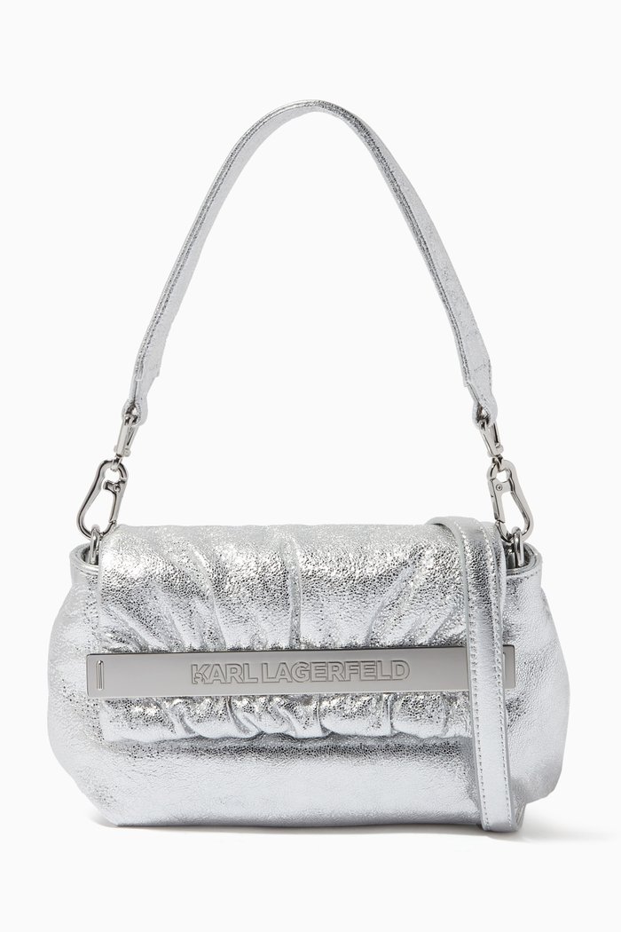 

K/Kross Small Shoulder Bag in Laminated Leather, Silver
