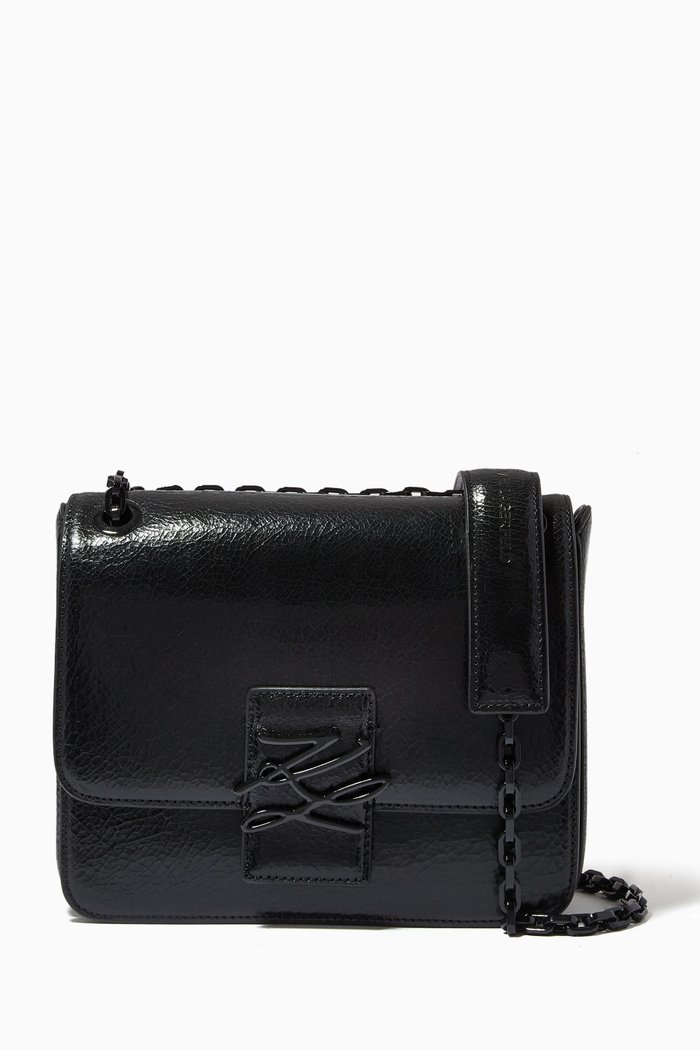 

K/Autograph Shoulder Bag in Metallic Leather, Black