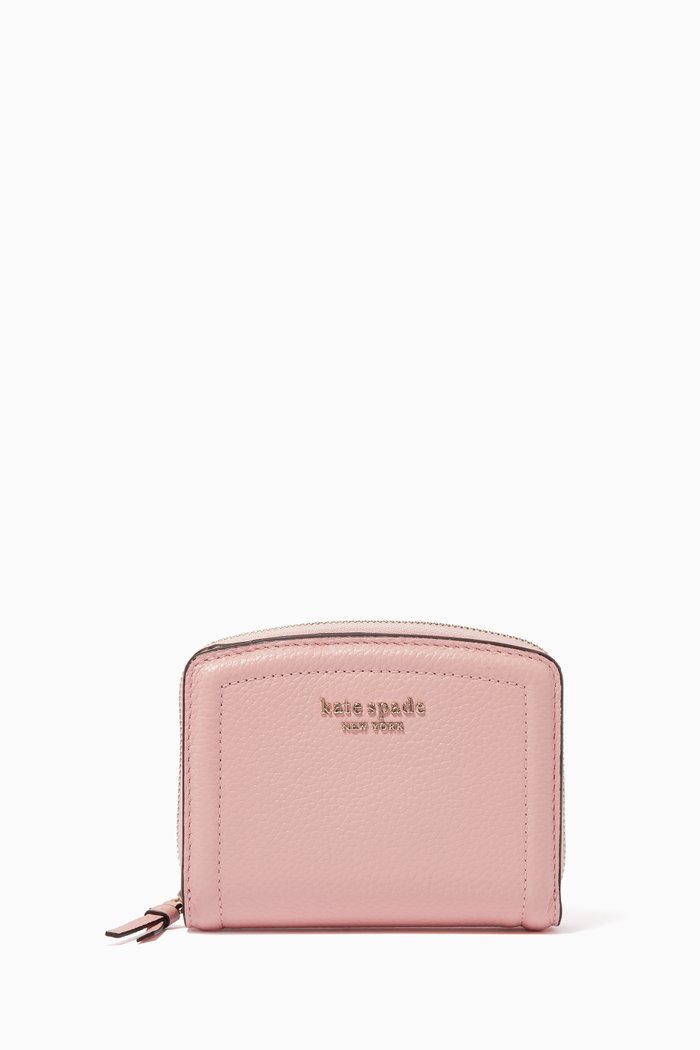 

Knott Small Compact Wallet in Pebbled Leather, Pink