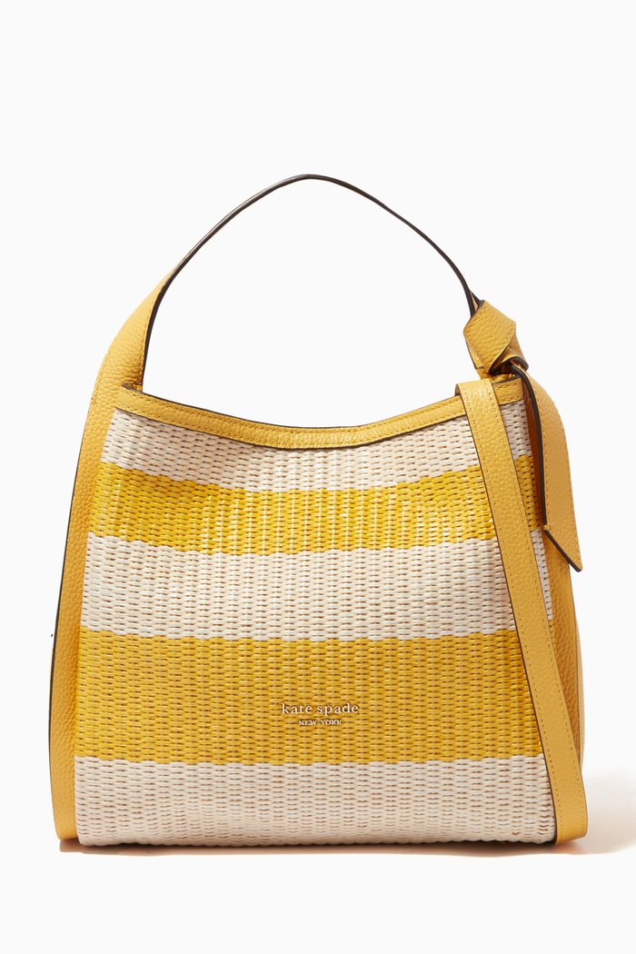 

Knott Medium Tote Bag in Raffia & Leather, Yellow