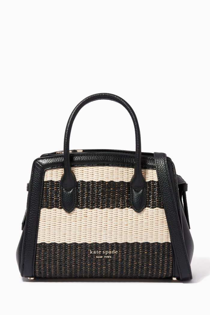 

Knott Mini Tote Bag in Woven Straw & Leather, Black