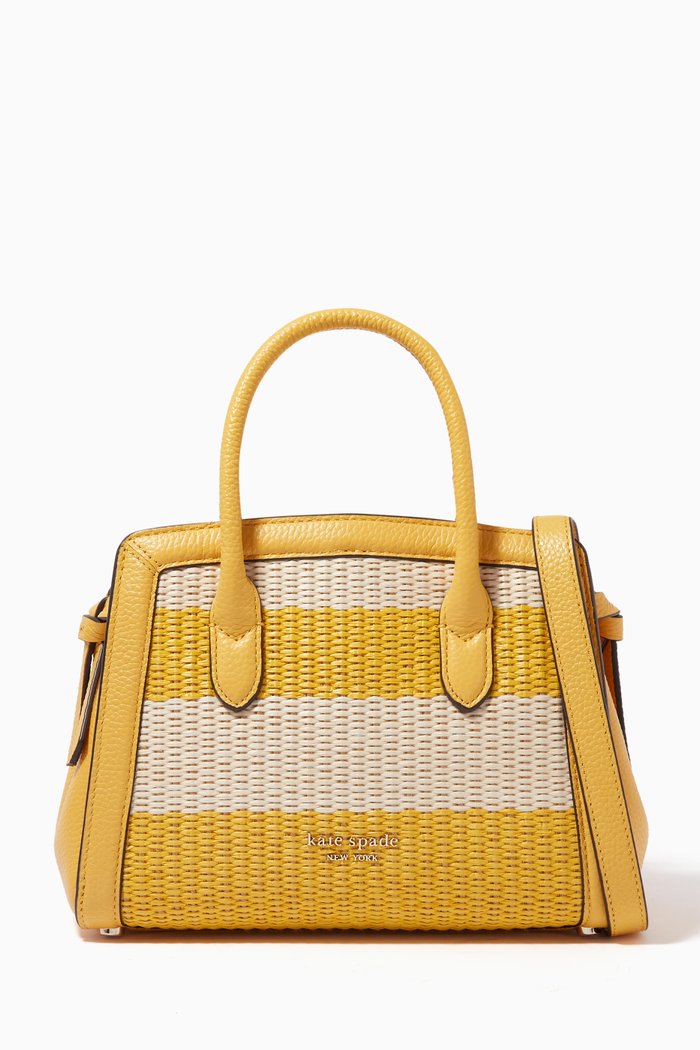 

Knott Mini Tote Bag in Woven Straw & Leather, Yellow