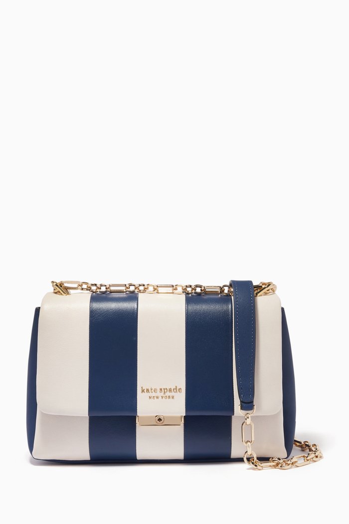 

Carlyle Striped Medium Bag in Leather, Blue