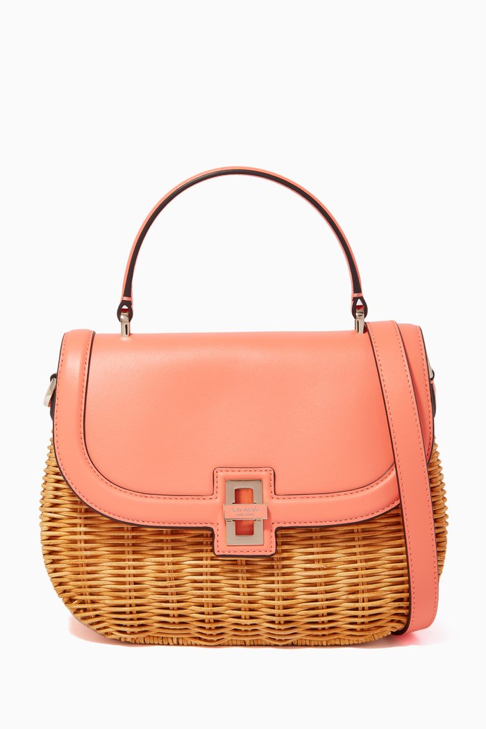 

Gracie Medium Top Handle Bag in Wicker & Leather, Pink