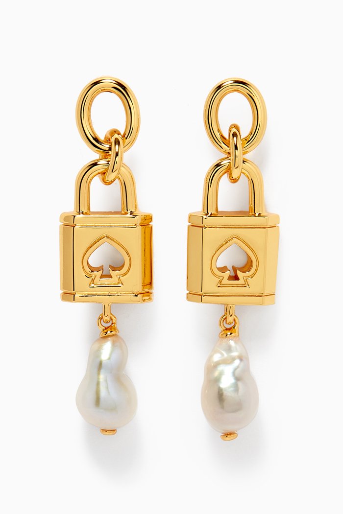 Lock & Spade Pearl Drop Earrings in Metal, Multicolour