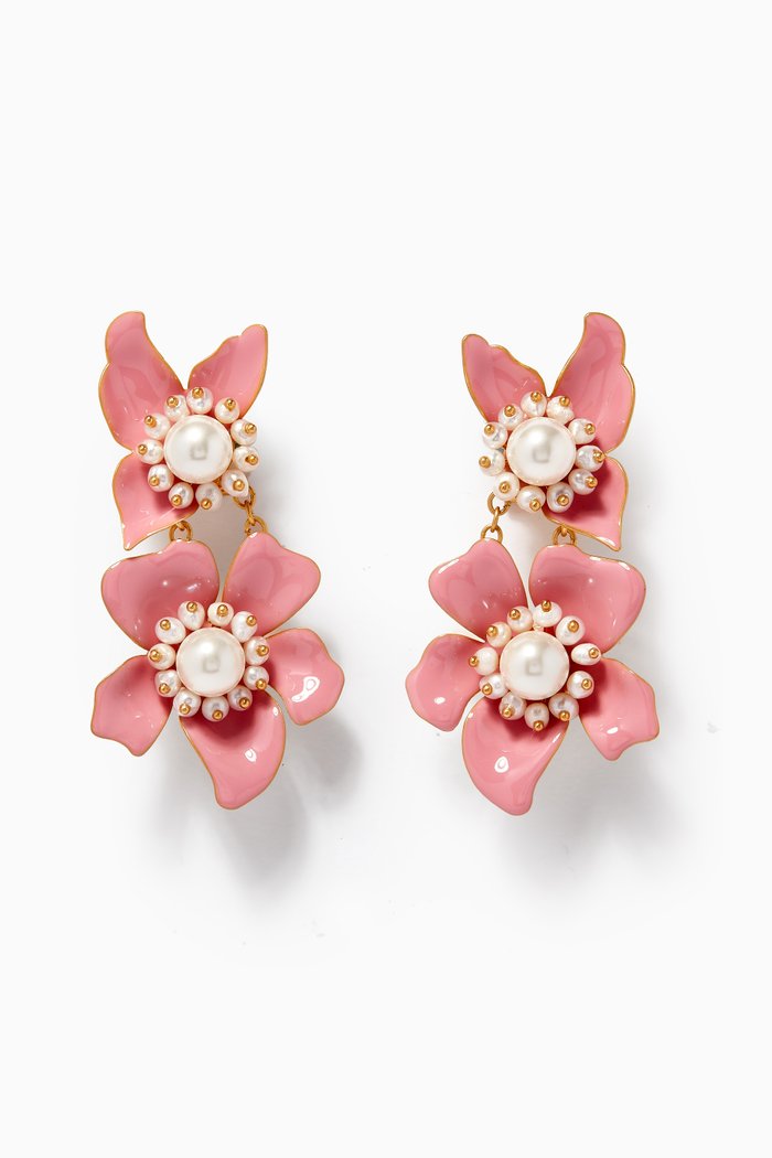 Flora Statement Drop Earrings in Metal, Pink