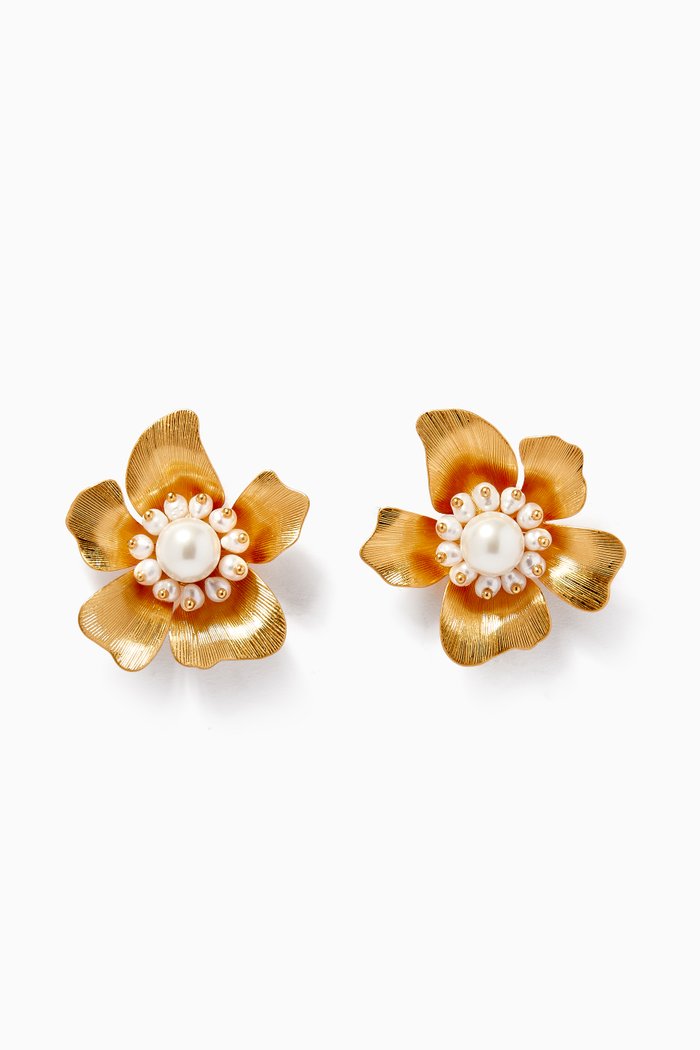 

Flora Statement Studs in Metal, White