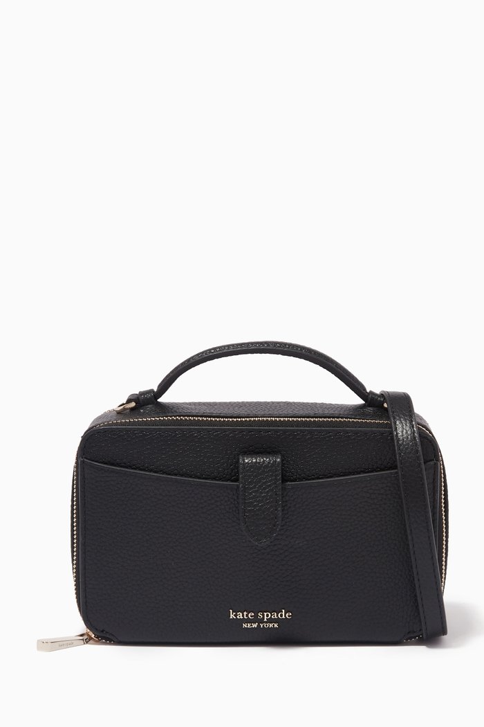 

Hudson Double Crossbody Bag in Leather, Black