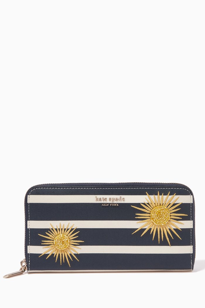 

Sunkiss Embellished Zip Wallet in Striped PVC, Blue