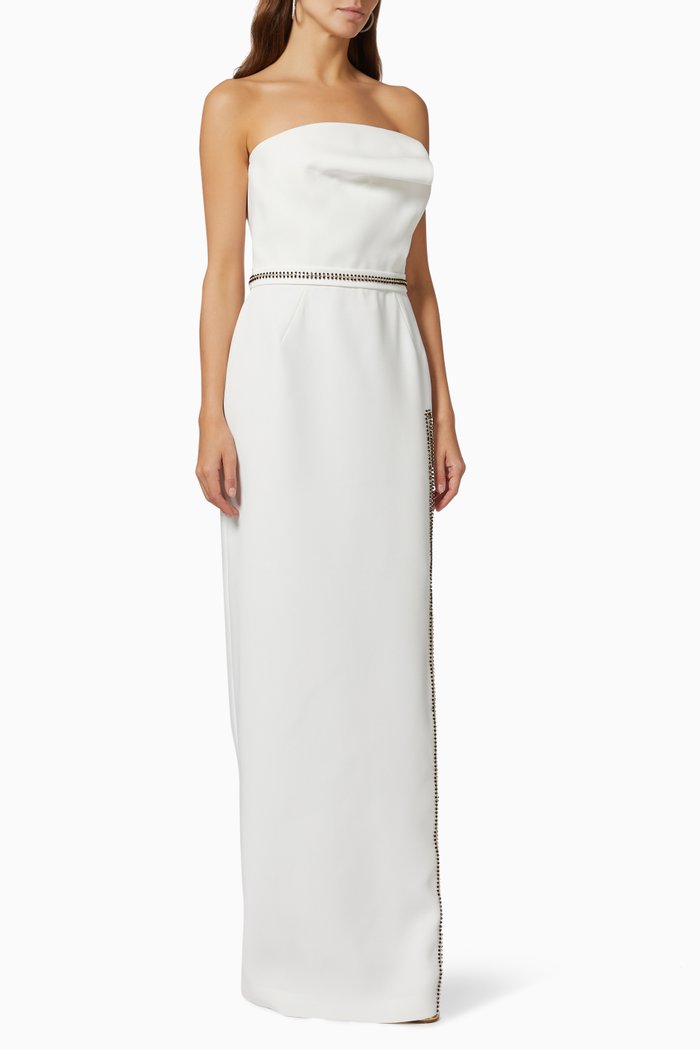 

Crystal Trim Gown in Crepe, White