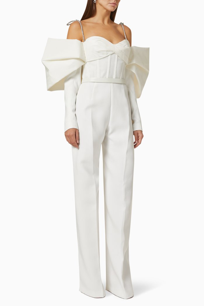 

Structured Corset Jumpsuit in Taffeta & Crepe, White