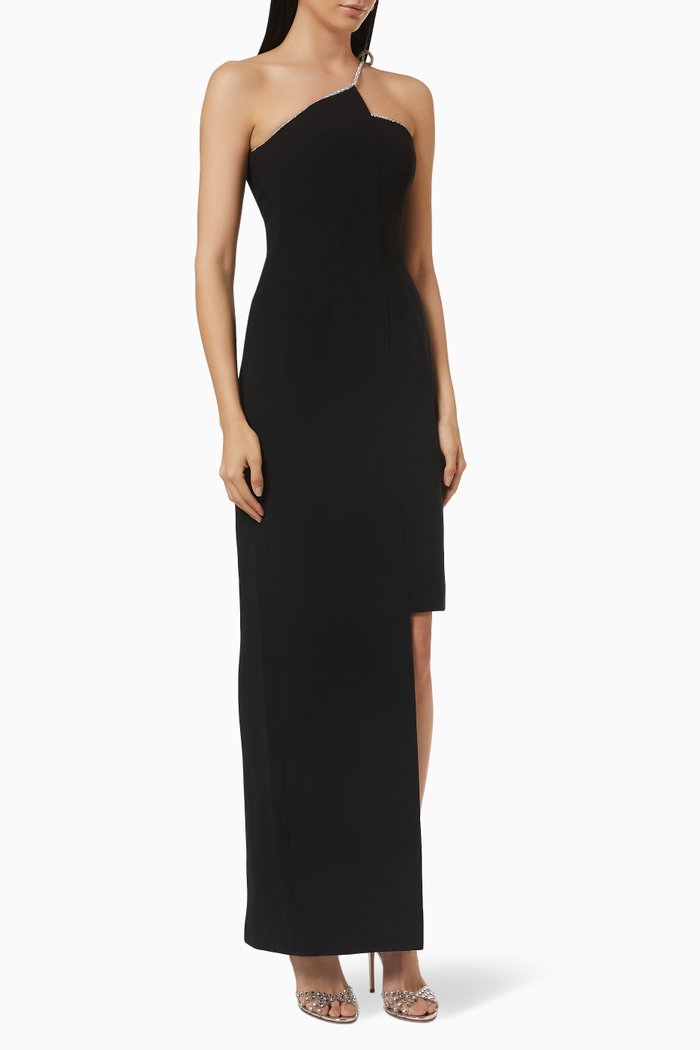 

Asymmetric Crystal Cord Dress, Black