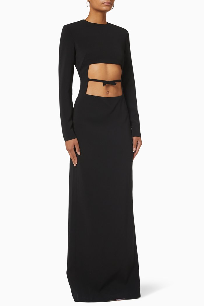 

Cut-out Tie Dress in Crepe, Black