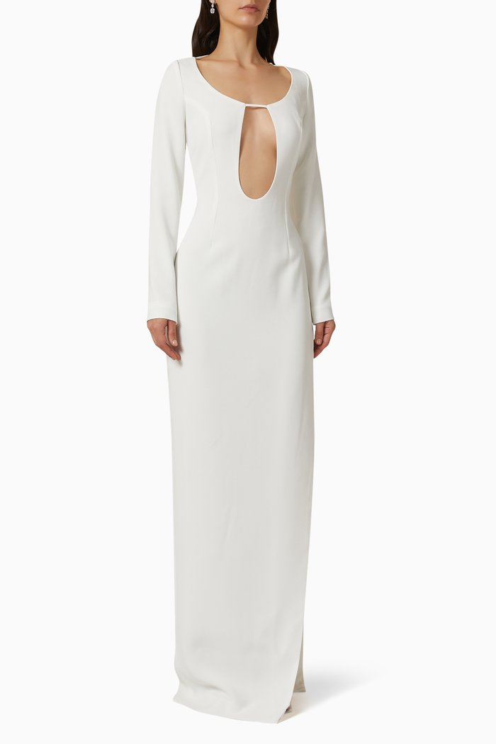 

Cut-out Long Dress in Crepe, White