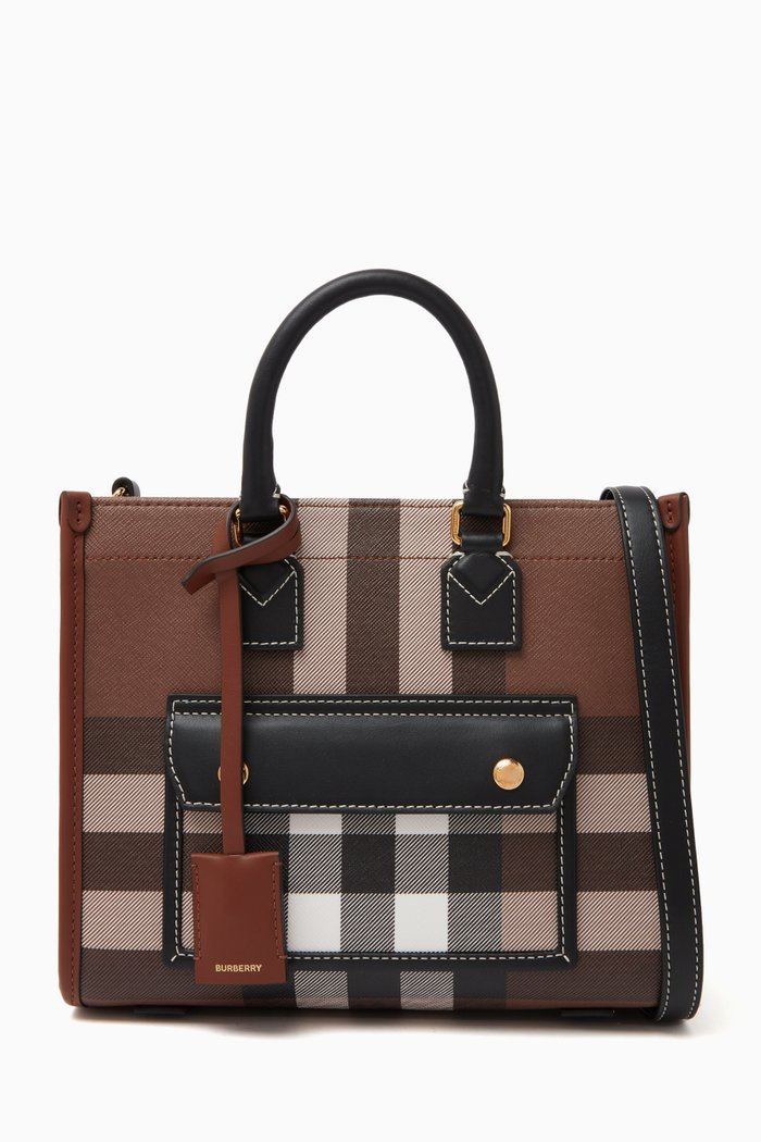 Mini Freya Tote Bag in Cotton & Leather, Brown