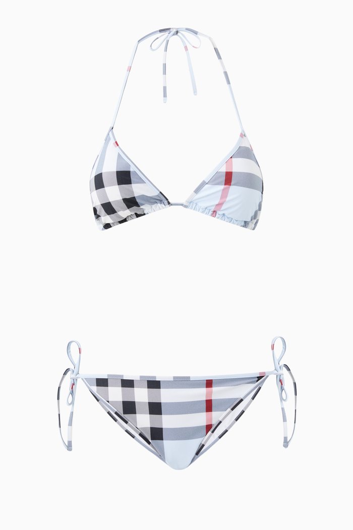 

Check Triangle Bikini Set in Stretch Nylon, Blue
