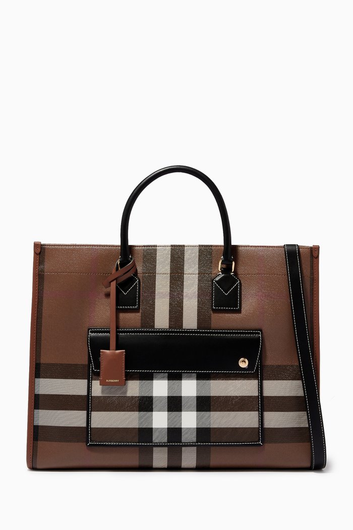 

Freya Medium Tote Bag in Coated Canvas, Brown