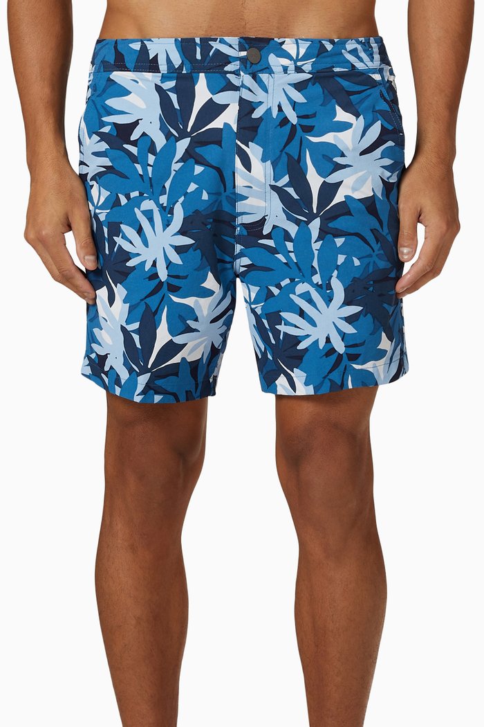 

Calder Printed Swim Trunks in Stretch Nylon, Blue