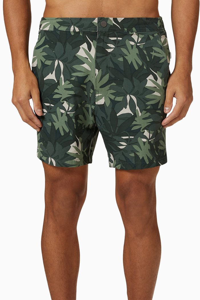 

Calder Printed Swim Trunks in Stretch Nylon, Green