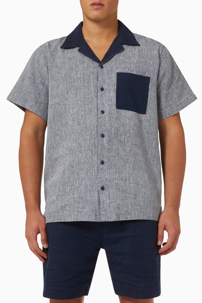 

Water-resistant Camp Shirt in Linen-blend, Blue