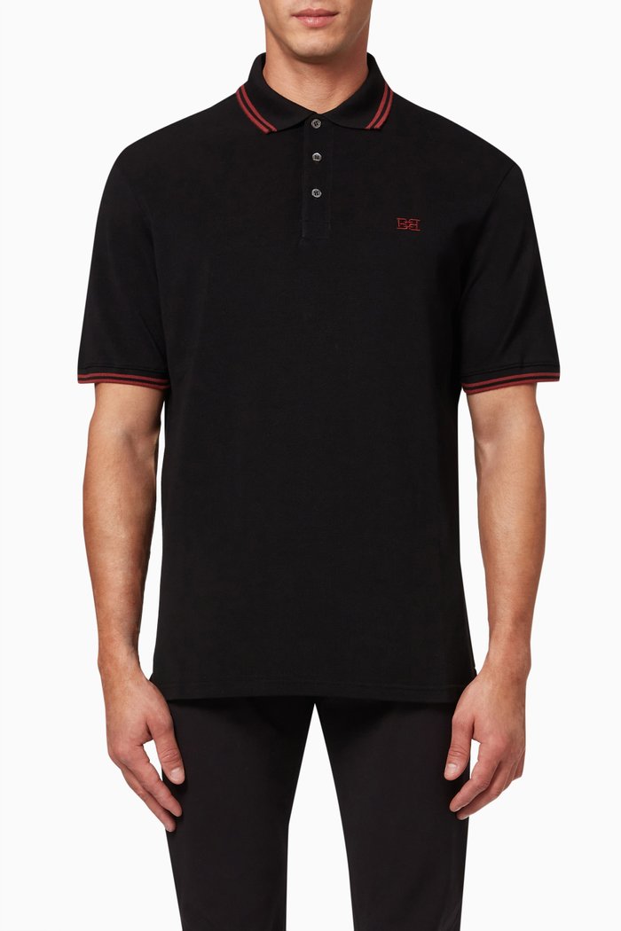 

B-Chain Polo Shirt in Cotton Piqué, Black