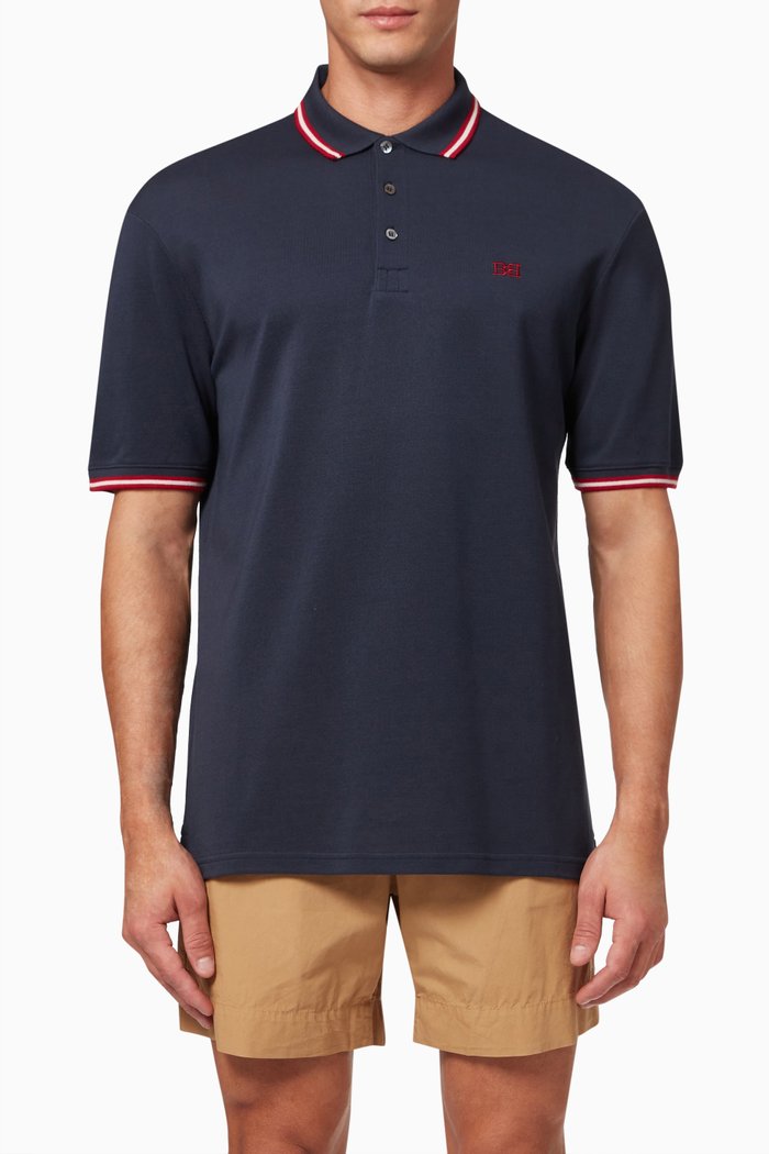B-Chain Polo Shirt in Cotton Piqué, Blue