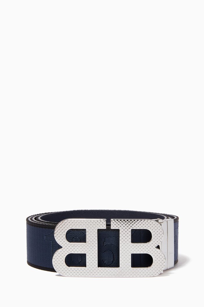 

B-Mirror Reversible Belt in Fabric & Leather, Black