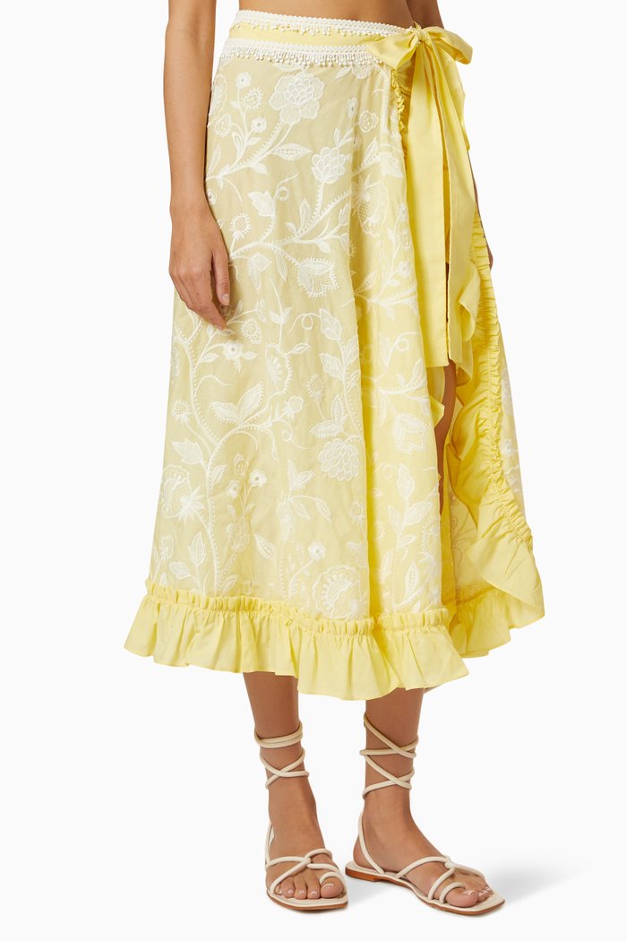 

Gianna Embroidered Wrap Skirt in Cotton, Yellow