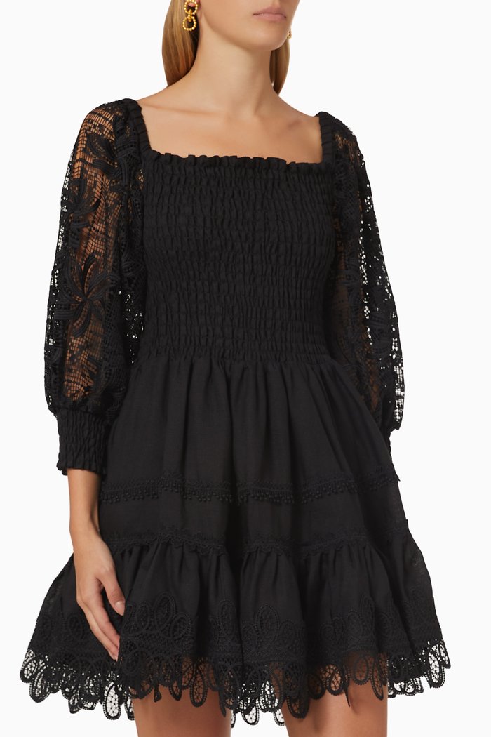 

Ancora Dress in Linen & Lace, Black