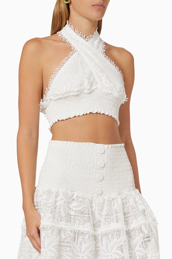 

Pia Crop Top in Guipure, White